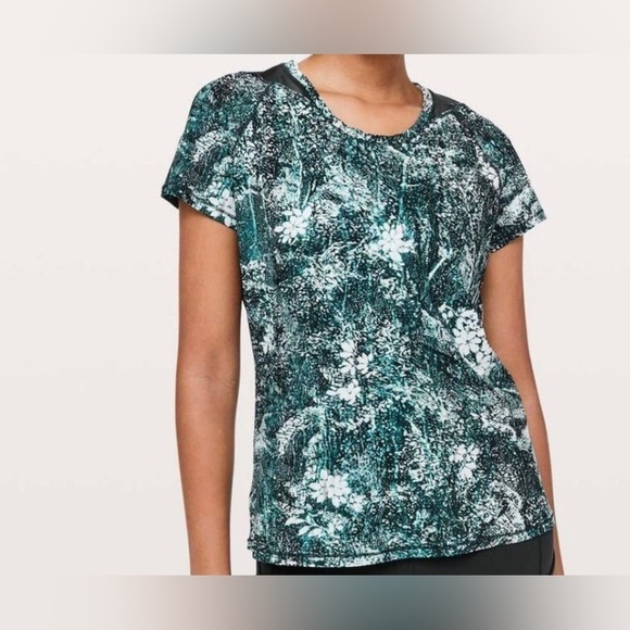 Lululemon Wildwood White Multi-color/Nocturnal Teal Seek The Heat Shirt - Picture 2 of 11